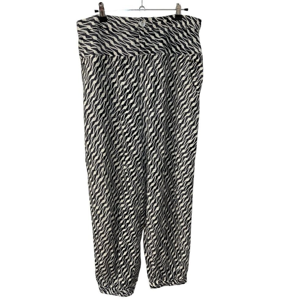 Anthropologie Black White Bolt Print Linen Blend Harlem Jogger Size 10 Versatile